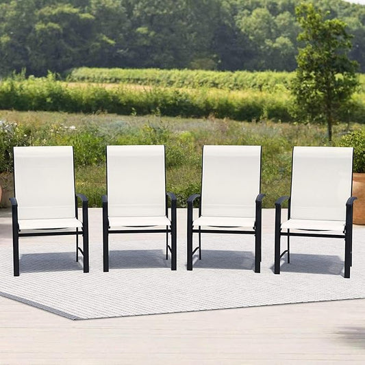 Outdoor Dining Chairs Set of 4, Stackable Patio Chairs with Metal Frame & Textilene Fabric, Perfect for Patio Garden Deck, Oyster