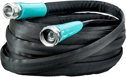 Flat Garden Hose (50 foot x 5/8 inch) Lightweight, Durable Fiber Jacket, Flexible & Kink Free, Non-Expandable Water Hose, Easy Handling in All-Weather Conditions, 700009 by New England Garden Tools