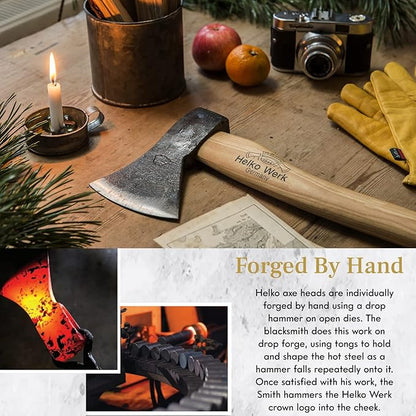 1844 Helko Werk Germany Traditional Rheinland Hatchet - Made in Germany Camping Hatchet and Bushcraft, Backpacking Handmade German Hatchet - Head 1.25 lbs, Handle 14 in. (Rheinland Hatchet) #11326