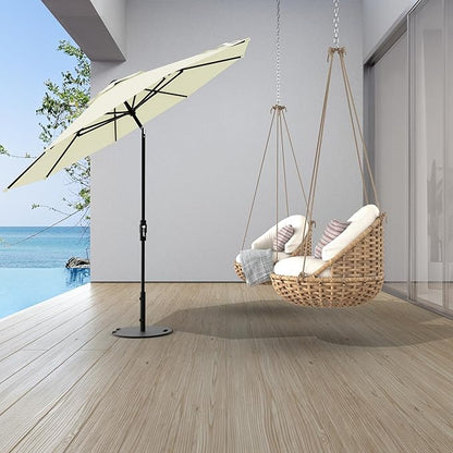 Midtown Umbrellas The Swilt 9 Feet Patio Umbrella in Sunbrella Canvas Natural Acrylic Fabric - Fiberglass Ribs, Auto-Tilt Aluminum Frame For Backyard, Deck, Garden, Pool - White Pole
