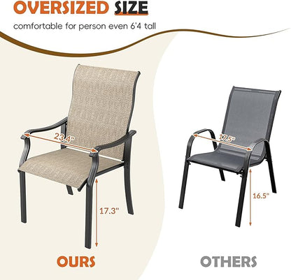 UDPATIO Patio Dining Chairs Set of 6, High Back Wide Seat Outdoor Furniture Chairs with All Weather Breathable Textilene, for Garden Lawn, Brown