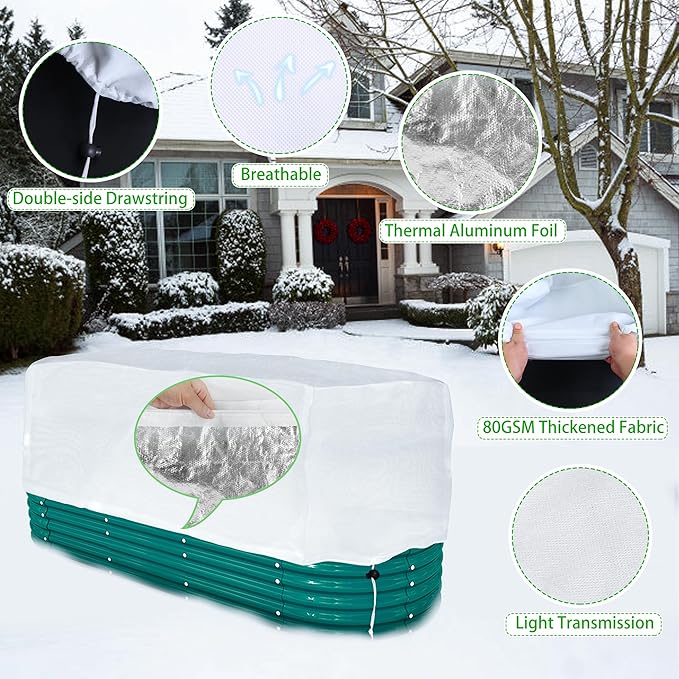 2 Pack Plant Covers Freeze Protection for Raised Garden Beds, Rectangular Winter Plant Frost Cloth with Insulated Liner and Drawstring, Garden Bed Frost Protection Blanket for Winter Outdoor Plants