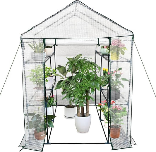 Greenhouse for Outdoors,Walk in 3-Tier 6 Shelves Green House w/ Roll-Up Zippered Door Anchors and Ropes,Waterproof & UV Protected Plant Garden Hot House for Garden Patio Backyard,57 x 57 x 76''