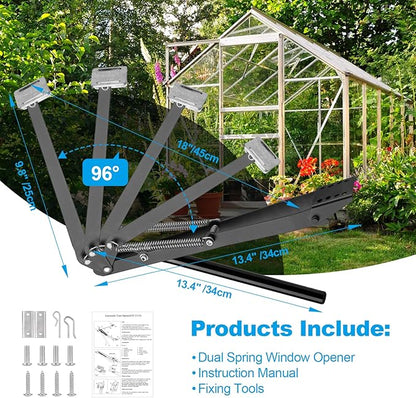 Greenhouse Vent Automatic Opener Greenhouse Accessories Window Opener Auto Vent Kit Sensitive Gardening Tools Automatic Greenhouses Supplies Solar Heat Sensitive Dual Spring Lifts 33lbs (2pc)