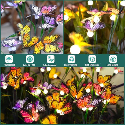 TONULAX Solar Garden Lights - Swaying Butterfly Light, Swaying in The Wind, Solar Outdoor Lights, Yard Patio Pathway Decoration, High Flexibility Iron Wire & Realistic Butterflies (2 Pack)
