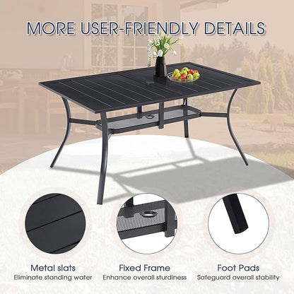 VICLLAX 7 Pieces Outdoor Dining Set, Patio Furniture Set of 6 Patio Swivel Dining Chairs and Rectangular Patio Table with Storage Shelf, Navy Blue Chairs & Black Tabletop