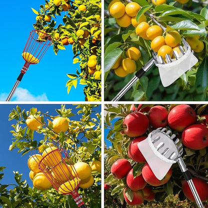 20 Ft Fruit Picker with Wire Basket and Bag Basket,Adjustable Stainless Steel Fruit Picker Pole with Universal Thread Head,35-243 Inch,Pick Fruit Tool,Suitable for Picking Apples,Mangoes and Others