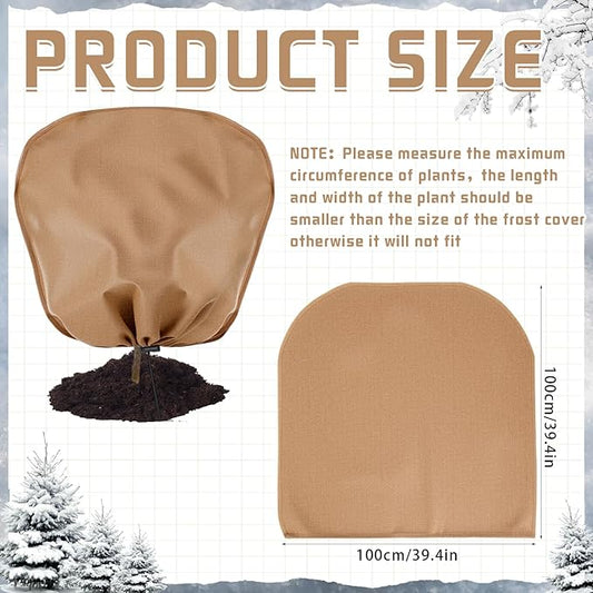 12 Pcs Winter Plant Covers Freeze Protection Reusable Plant Protector Bag with Drawstring Warm Shrubs Cover Frost Protection Planting Jacket Bags for Outdoor Garden, Brown (39.4 x 39.4 Inch)