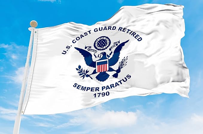AGAS US Coast Guard Retired Military Flag 2x3 Ft - Printed 200 Denier Nylon - Double Stitched Edges Canvas Header Brass Grommets - Indoor/Outdoor USCG Retired Garden Flag