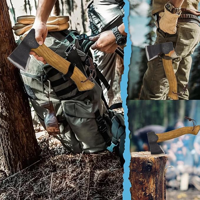 Prandi Segurin Hatchet 88 lb - Hickory Handle 11in with Leather String - Ideal for Camping, Travel and Bushcraft - Made in Italy