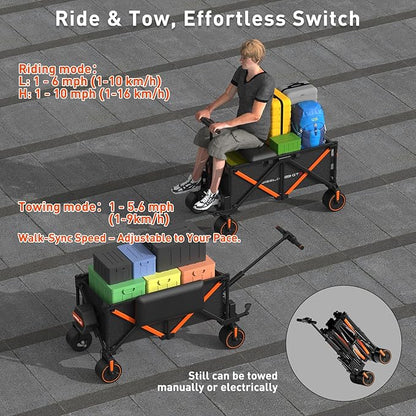 WISELD GT3 Electric Wagon Cart with Seats*2 Battery*2, Dymanic Load 551LBS/Static 771LBS, All Terrain Wagon, 2 Modes, Reverse Function, Precision Steering, for Shopping, Sports, Garden, Camping
