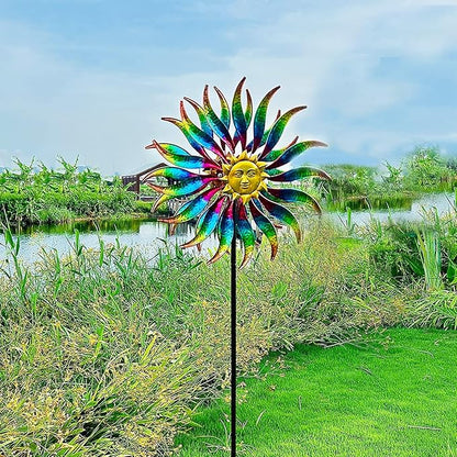 75" Multi-Color Wind Spinners Outdoor Metal Sun Wind Sculptures for Garden, Patio, Yard, Lawn Decorations Double Windmill Spinne