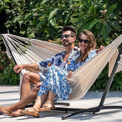Lazy Daze Hammocks Double Hammock with 9ft Space-Saving Steel Stand Includes Portable Carrying Case, 450 Pounds Capacity (Natural)