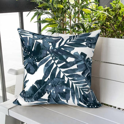 LVTXIII Outdoor Throw Pillow Covers 20 x 20 Inch, Covers ONLY Modern Cute Pattern Decorative Square Toss Pillow Case Pack of 2 for Home Patio Garden Sofa Bed Furniture, Palm Blue