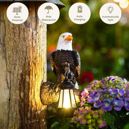 Eagle Tree Hugger with Solar Lantern - Resin Eagle Statue for Outdoor Garden Decor - Ideal Eagle Housewarming & Birthday Gifts for Grandma Mom Women