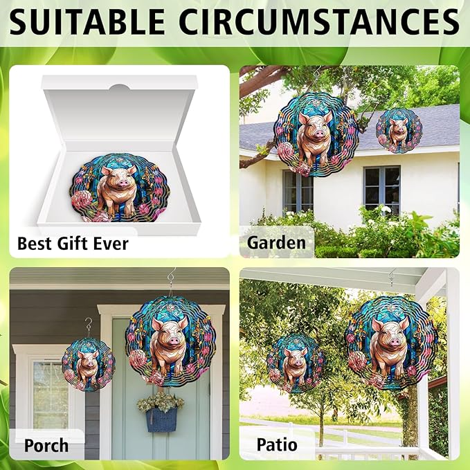 Pig Wind Spinner, Pig Wind Spinner Hanging for Yard and Garden, Unique Gift Wind Spinner, 3D Hanging Wind Spinner Outdoor