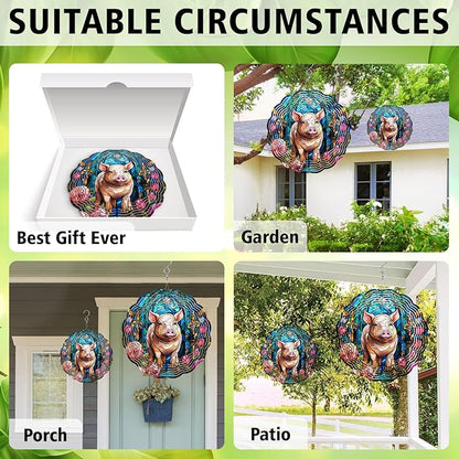 Pig Wind Spinner, Pig Wind Spinner Hanging for Yard and Garden, Unique Gift Wind Spinner, 3D Hanging Wind Spinner Outdoor