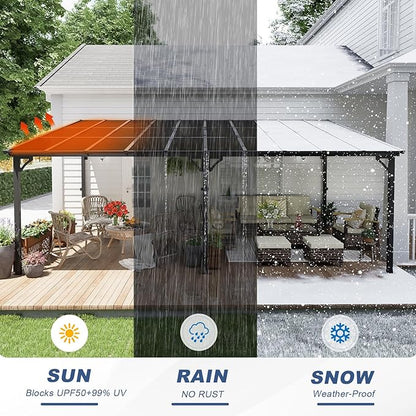 MEISSALIVVE 12' x 40' Gazebo, Wall Mounted Gazebo, Lean to Metal Awnings Gazebos with Sloped Roof, Outdoor Patio Awning for Backyard, Deck, Black