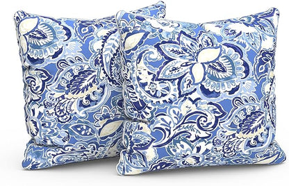 LVTXIII Set of 2 Patio Throw Pillows 16"x16" Fade Resistant Outdoor Throw Pillows with Inserts, Fluffy Decorative Garden Toss Pillow Cushions for Home Coach Sofa Use, Floral Bluish Violet