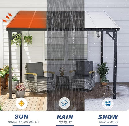 MEISSALIVVE 10' x 10' Wall Mounted Lean to Metal Gazebo with Sloped Roof - Black