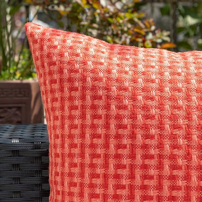 Kevin Textile Outdoor Waterproof Throw Pillow Covers Pack of 2 Weaving Texture Water Resistant Outside Decorative Cushion Covers for Garden Patio Tent Balcony Bench Couch Sofa 16x16 Inch, Red