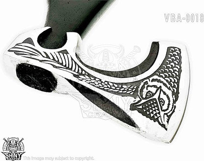 SHINY CRAFTS-Axes Handmade Viking Axe Hatchet Norse Battle Axe-with Carbon Steel Head and Black Etching Design Ashwood Handle Viking Gifts for Men with Premium Quality Leather Sheath (SCA 18)