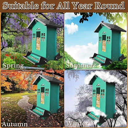 Squirrel Proof Bird Feeder for Outside, Bird Feeders for Outdoors Hanging 5 Lbs Seed, Wild Bird Feeder Large Capacity (Green)