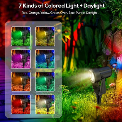 Banord RGBW Color Changing Outdoor Landscape Lighting, 8 Pack Low Voltage LED Outdoor Spotlight with Remote, IP65 Waterproof for Yard, Garden, Lawn