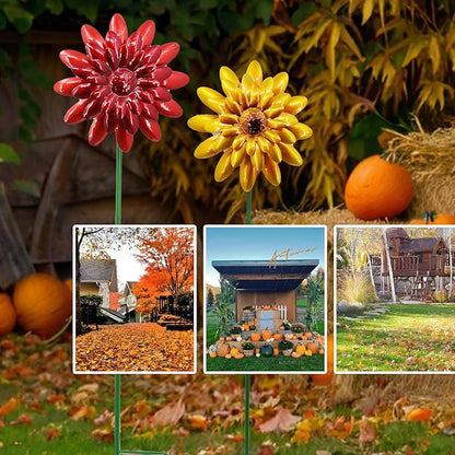 5 Pack Fall Metal Yard Stakes Decor, Autumn Yard Stakes Wind Spinners Outdoor Clearance, Fall Garden Stake Decorative, Wind Spinner Stake Outside Garden Lawn Ornaments, Harvest Festival Gift