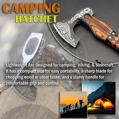 SHINY CRAFTS® Handcrafted Decorative Viking Axe with Leather-Wrapped Handle & Sheath – Engraved Blade – Ceremonial Collectible Gift for Men, Warriors, History Buffs, Cosplay & Display (VBA-03)