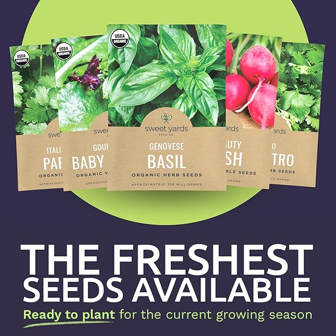 Organic Window Sill Seeds Variety Pack - 10 Individual Packs - 2025 Season - Basil, Cilantro, Pink Beauty Radish and More! for Indoor & Outdoor Planting (Non-GMO, Certified Organic)