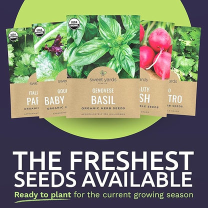Organic Window Sill Seeds Variety Pack - 10 Individual Packs - 2025 Season - Basil, Cilantro, Pink Beauty Radish and More! for Indoor & Outdoor Planting (Non-GMO, Certified Organic)