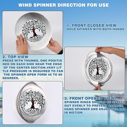 Garden Wind Spinners, 12 Inch 3D Stainless Steel Tree of Life Wind Spinner for Yard Garden Decoration Christmas Party Indoor and Outdoor Decoration