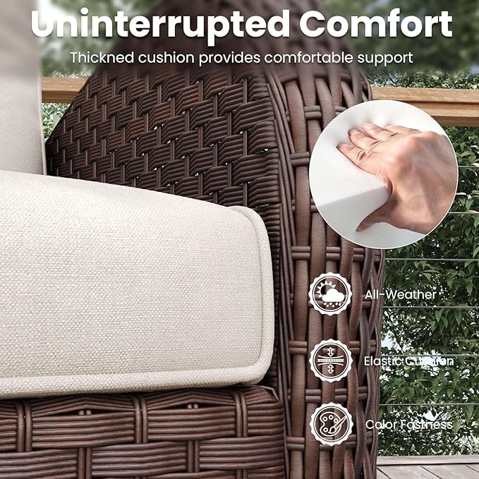 7 Pieces Patio Furniture Sets with Fire Pit Table, Wicker Rattan High Back Outdoor Swivel Rocking Chairs Set with 3-Seat Couch, Ottomans and Side Table