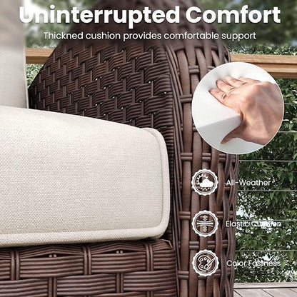 7 Pieces Patio Furniture Sets with Fire Pit Table, Wicker Rattan High Back Outdoor Swivel Rocking Chairs Set with Side Table