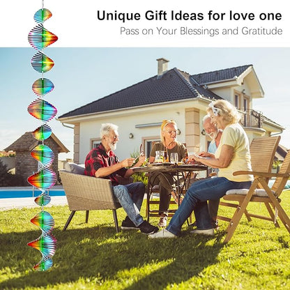 Rainbow Wave Wind Spinners Outdoor Hanging Garden Decor,Bird Deterrents for Outside,Sparkly Reflective Wind Spinner,Stainless Steel Bird Scare Devices-Scare Birds Away from Yard Patio Farm