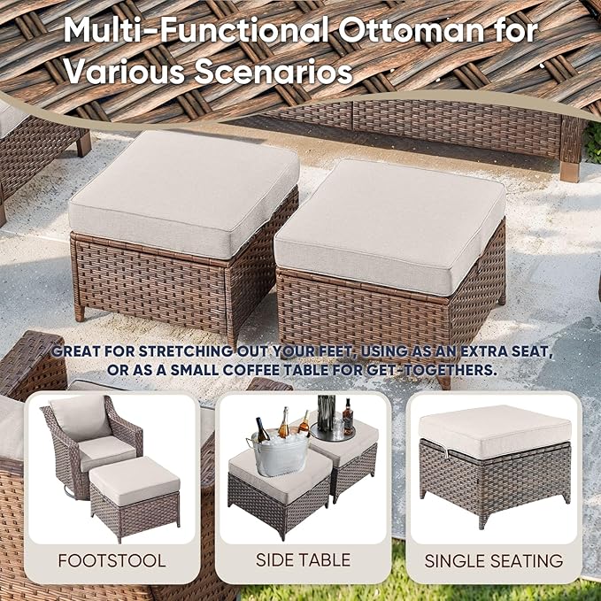 Patio Furniture Set-7 Pieces Outdoor All-Weather Wicker Conversation Set Outdoor Rattan Sofa Couch with Patio Chairs Ottomans for Porch Garden Backyard Poolside-Brown/Beige