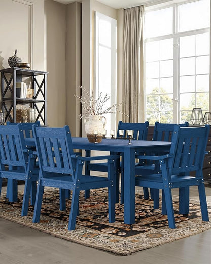 YEFU Patio Dining Chairs Set of 6: All Weather Outdoor Dining Chairs with Wide Curved Seat and Backrest - Outdoor Furniture Plastic for Outside Backyard/Garden/Porch/Deck 350lbs Capacity Blue