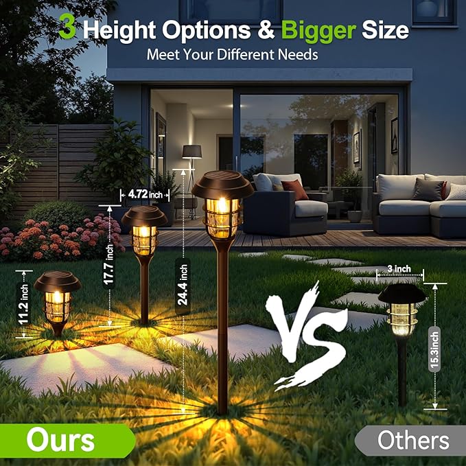 LETMY Solar Pathway Lights Outdoor, 8 Pack Bright Solar Lights Outdoor, IP66 Waterproof Auto On/Off Solar Garden Lights Solar Powered Landscape Lighting for Yard Patio Walkway Driveway Pathway - Black