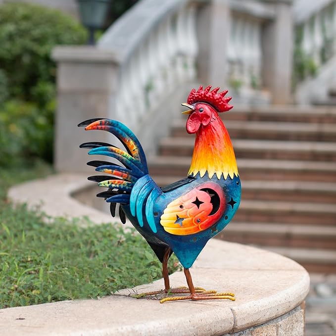 Natelf Solar Rooster Statue Metal Rooster Decor with Solar Light, Weather-Resistant Outdoor Garden Art for Yard, Patio, Lawn, Home Unique Gift for Family and Friends