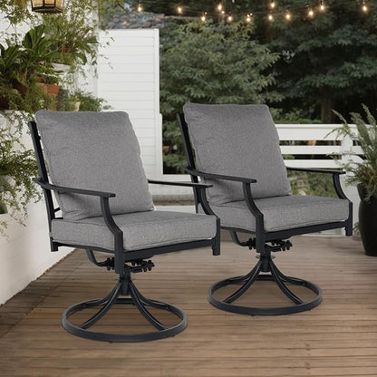 Grand patio Dining Chairs Set of 2，Outdoor Swivel Patio Dining Chairs Set of 2，Swivel Rocker Dining Chair，Outdoor Dining Chairs with Grey Cushions, Patio Chairs for Outside, Garden Lawn Porch