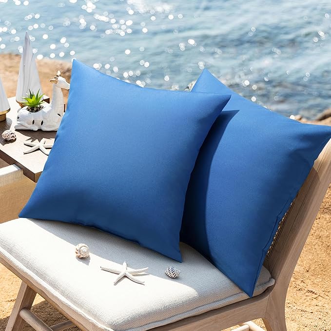 Phantoscope Pack of 2 Premium Dual Usage Outdoor Pillow Inserts, Waterproof Throw Pillows No Cover Needed, Colorful Decorative Couch Sham Cushion Stuffer Patio Couch Tent, Blue 18 x 18 Inches