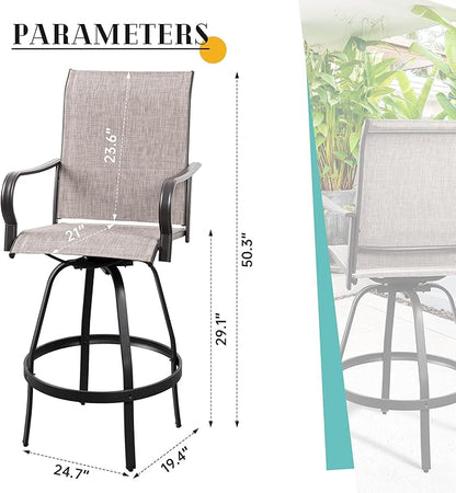 Vongrasig 4 Piece Patio Swivel Bar Chairs, All Weather Metal Textile High Swivel Bar Stools Chairs, Outdoor High Top Bistro Set for Backyard, Lawn Garden, Balcony, Taupe