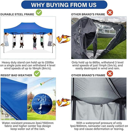 COBIZI 10x15 Pop Up Canopy with 4 Sidewall,Heavy Duty Canopy UPF 50+ All Season Wind Waterproof Commercial Outdoor Wedding Party Tents for Parties Gazebo with Carry Bag(10 x 15 ft Blue)