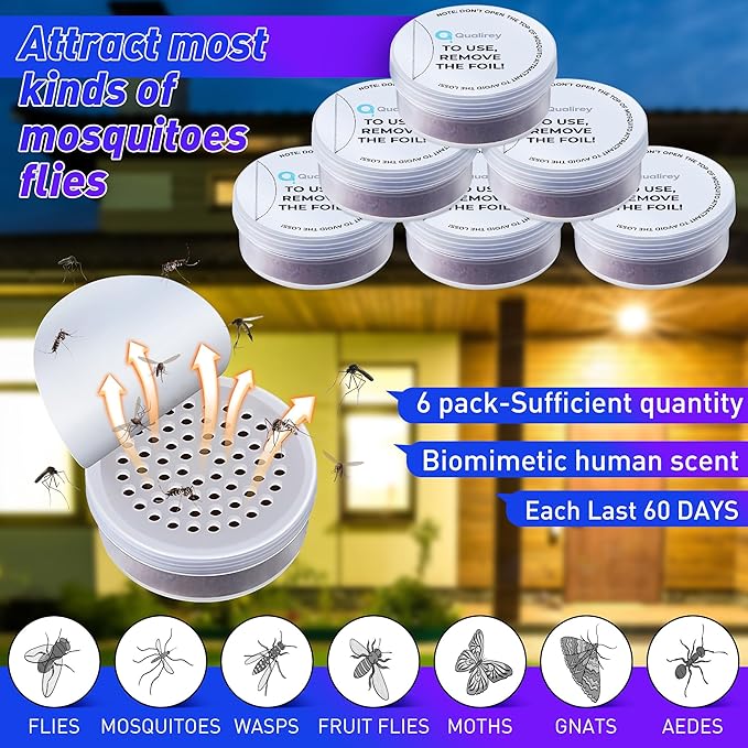 Qualirey 6 Pcs Mosquito Attractant for Bug Zapper, Each Last 60 Day Pest Lure Mosquito Trap Fly Biting Insect Bait Refill High Catch Rate Compatible with DynaTrap and All Insect Trap Indoor Outdoor