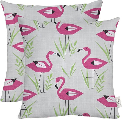 RSH DECOR: Square Throw Pillows Set of 2 | 20” x 20” | All-Weather Spun Fabric | Water and Fade-Resistant | Outdoor Accent Pillows for Patio Furniture | Groove Pink Flamingo