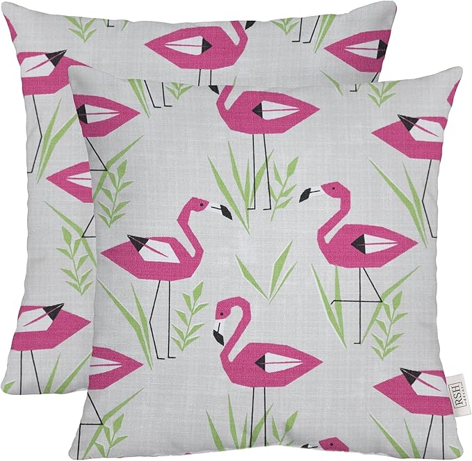 RSH DECOR: Square Throw Pillows Set of 2 | 24” x 24” | All-Weather Spun Fabric | Water and Fade-Resistant | Outdoor Accent Pillows for Patio Furniture | Groove Pink Flamingo