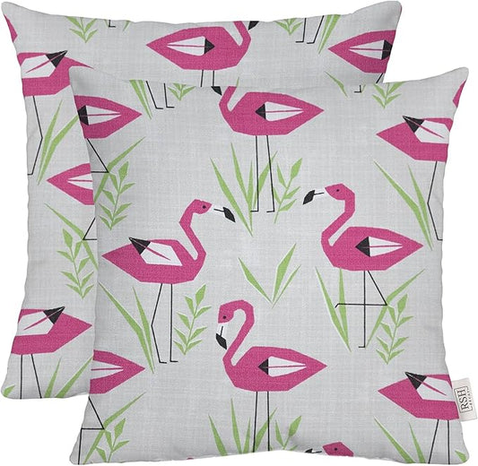 RSH DECOR: Square Throw Pillows Set of 2 | 24” x 24” | All-Weather Spun Fabric | Water and Fade-Resistant | Outdoor Accent Pillows for Patio Furniture | Groove Pink Flamingo