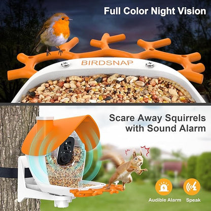 birdsnap® MON - Bird Feeder with Camera, 2K Detachable Video Bird Feeder Live with 32GB Card Fruit Fork, AI Identify Feather Species, Auto Record in Backyard, Ideal Gift for Birds Lover
