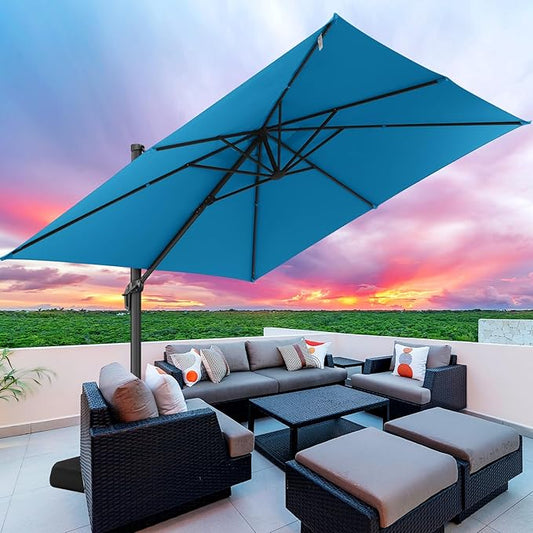 Hotime 10ft Patio Umbrella Outdoor Patio Windproof and Height adjustable, Heavy Duty Aluminum Square Offset Patio Umbrella Cantilever Pool Umbrella with 360°Rotation for Garden Deck Pool, Light Blue